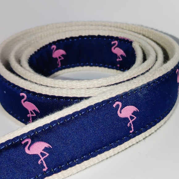 J Crew Womens Med/LG Double Ring Pink Flamingo Motif Belt Adjustable Cotton Belt - Picture 10 of 10